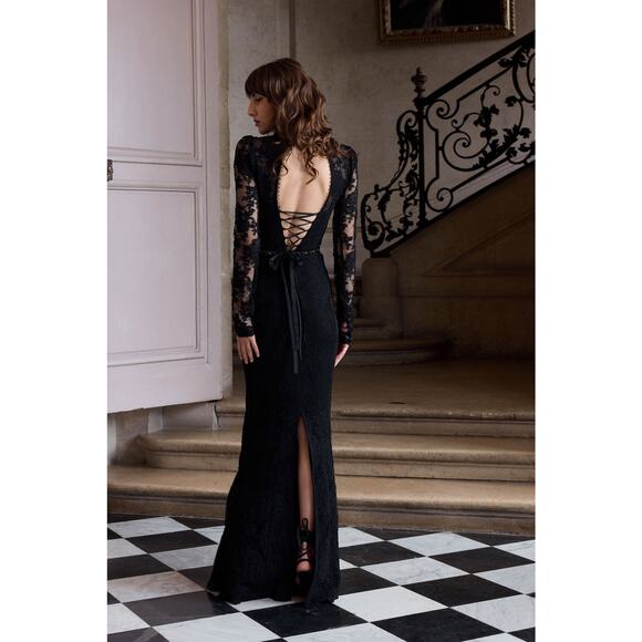 V.Chapman Womens The Jules Turtleneck Lace Maxi Dress Black Size 12 NWT - Picture 4 of 12